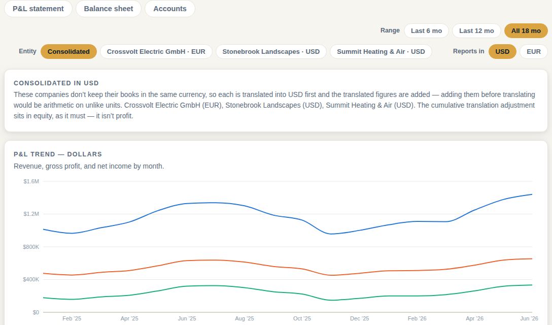 P&L sample dashboard